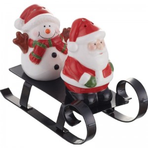 Transpac Santa and Snowman Sled 2-Piece Salt and Pepper Shaker Set TXV2312